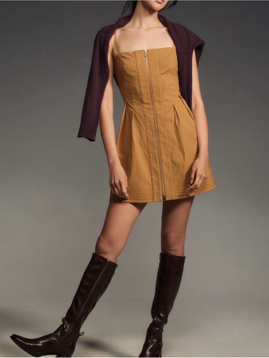 Maeve Dresses & Skirts - Maeve Mustard Zip-Front Mini Dress